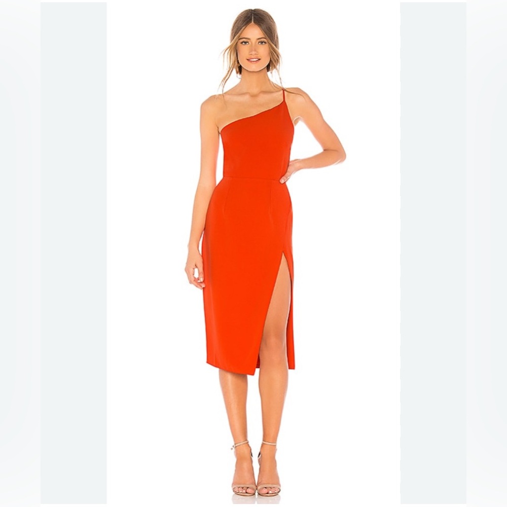 Lovers and Friends Lazo Midi Dress in Blood Orange size XS one shoulder revolve